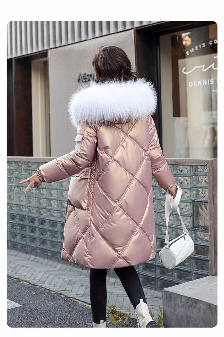 womens parka coat Yzeqi  2021 Fashion Winter Jacket Down Parkas Women Fashion Hooded Fur Collar Cotton Padded Jackets Thick Warm Glossy Long Thick maxi puffer coat