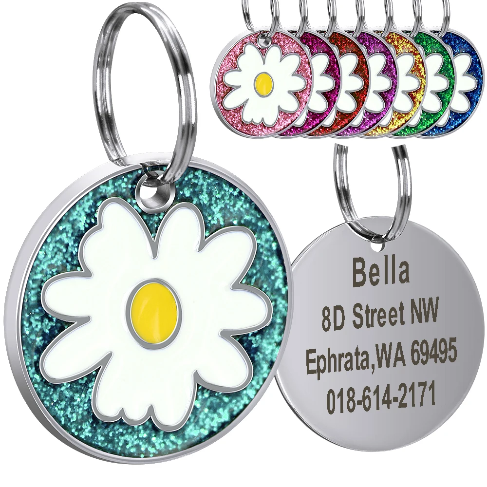 Etiqueta de identificación personalizada para perros y gatos, placa de identificación de Collar de acero inoxidable grabada, accesorios para mascotas