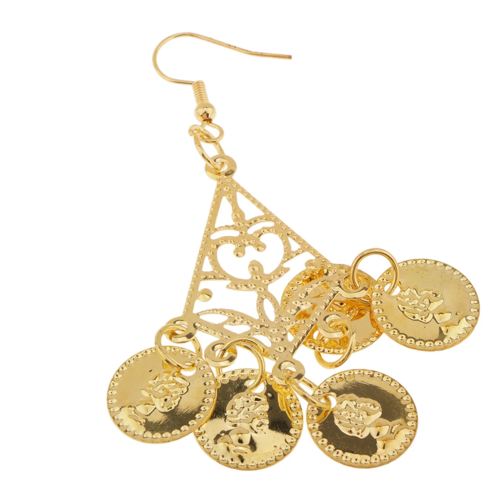 4 Pcs Gold Gypsy Belly Dance Jewelry Set Necklace Earrings Bracelet Headband and Hoop/clip-on Earrings Set