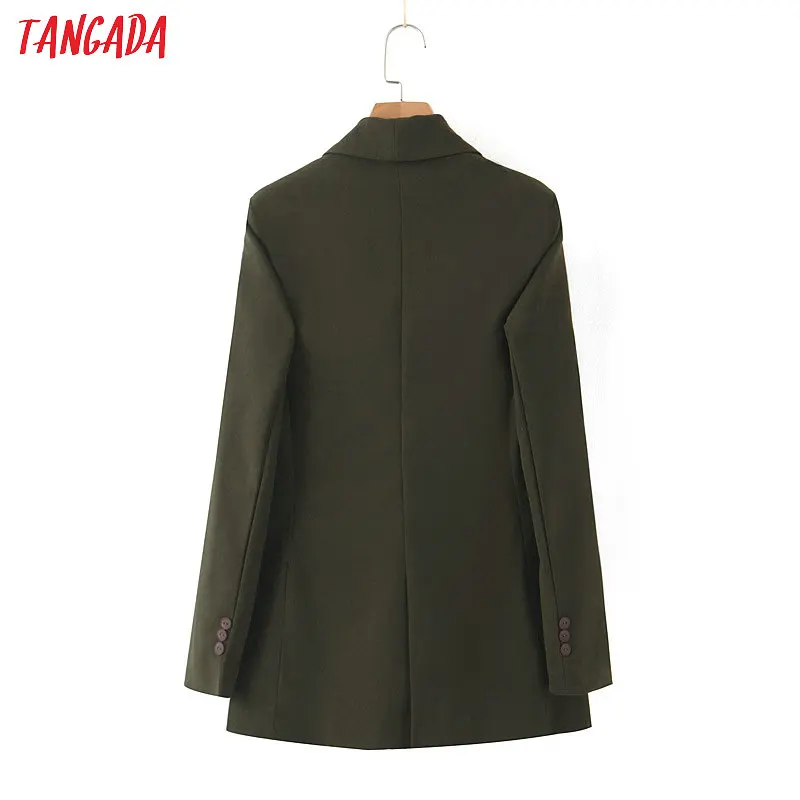 Tangada, Женский деловой Блейзер armygreen, длинный рукав, Женское пальто, карманы, пуговицы, Блейзер, для работы, офиса, бизнеса, костюм SL171