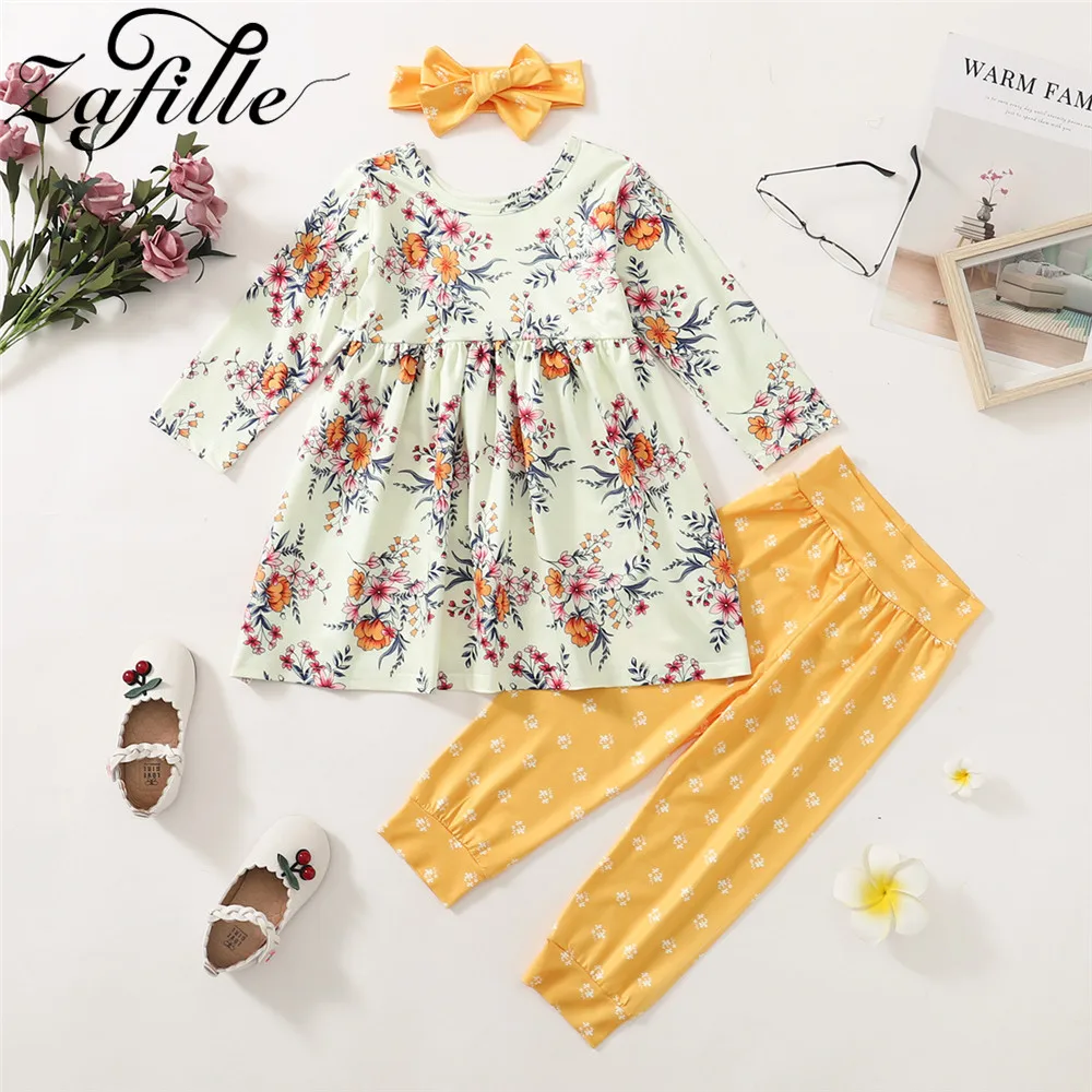 ZAFILLE 0-5 Years Old Toddler Kids Baby Girl Clothes Set Floral Long T-shirts and Pants Autumn Winter Chidlren's Clothing Girls best Baby Clothing Set