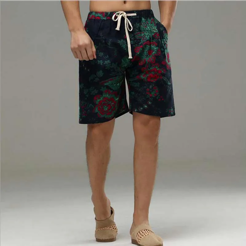 Модные летние льняные пляжные шорты для мужчин и женщин, брендовая одежда, пляжные шорты с цветочным принтом, удобные