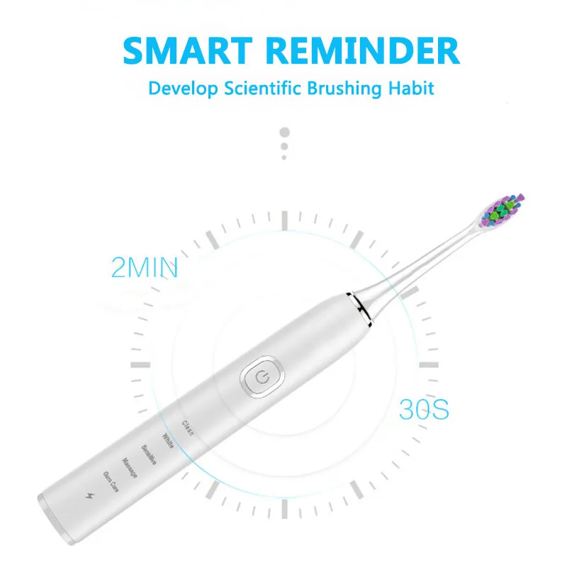 

adult Electric Toothbrush Adult Timer Brush 5 Mode Ultrasonic Automatic Tooth Brush Rechargeable Waterproof Replacement Heads 45
