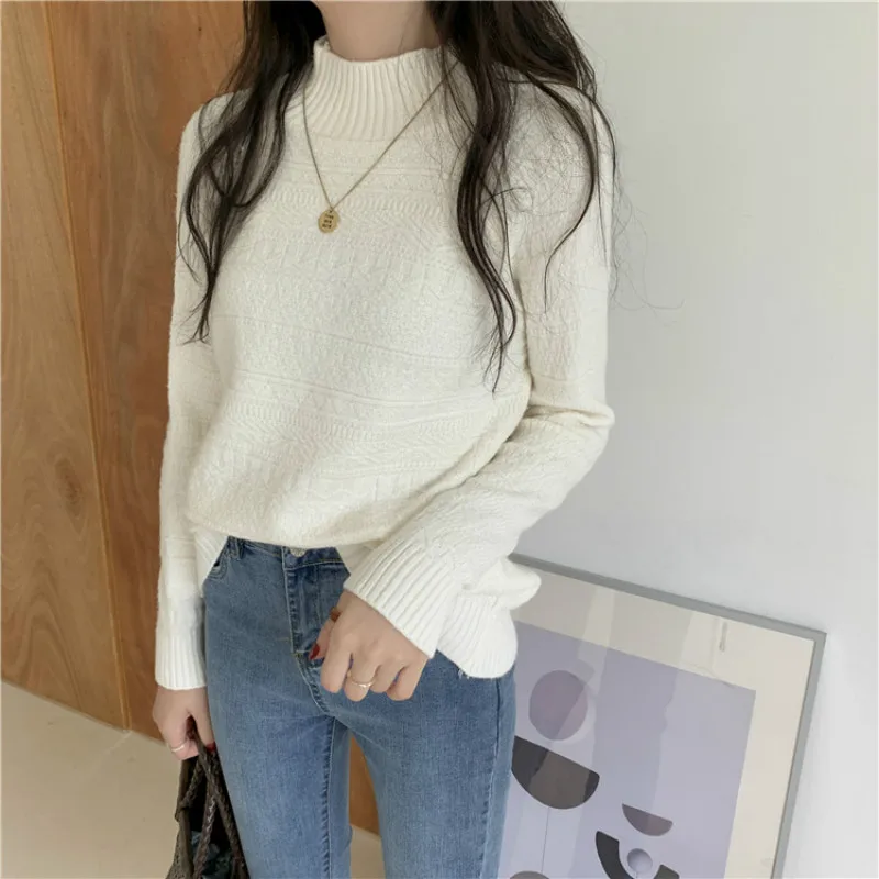 New style thickened half high neck sweater women's loose twist knitwear in autumn and winter 2019 New style thickened half high neck sweater women's loose twist knitwear in autumn and winter 2019