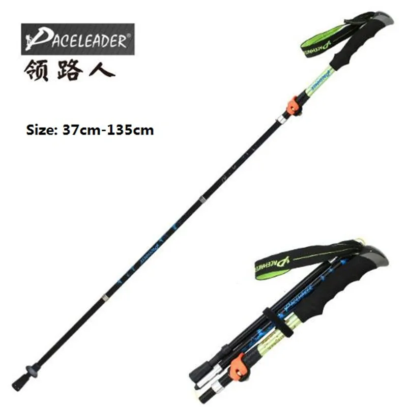 Green 37-135cm PACELEADER GD-7 EVA Прямой ручка Алюминий сплав 5-секционный Регулируемый трости Пеший Туризм палочки со внутренним, вращающимся затвором - Цвет: Green 37-135cm
