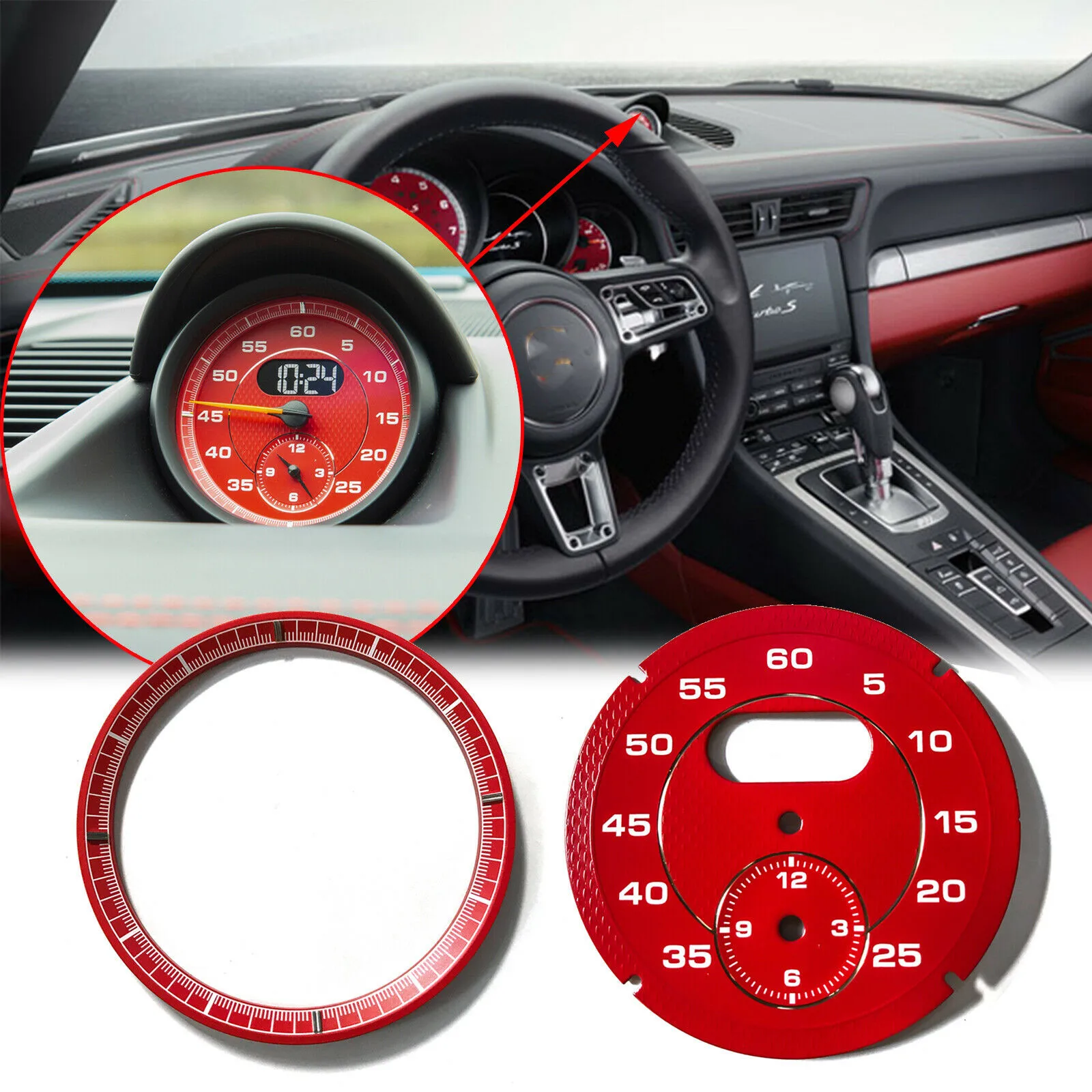 

Red Dial Clock Gauge Chrono For Porsche Cayman 911 Macan Cayenne Boxster Panamer