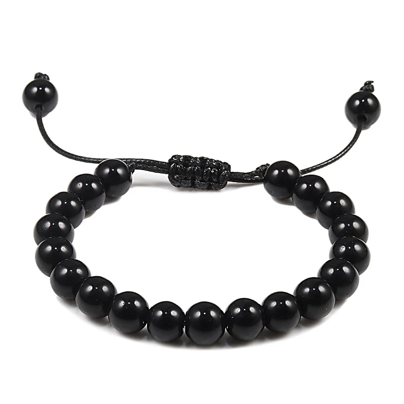 8mm Black Stone Bracelet Adjustable Braided Thread Bangles Natural Lava Rock Beads Yoga Healing Balance Bracelets For Men Women | Украшения