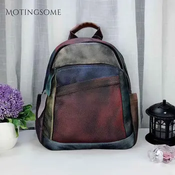 

Colorful Style Backpack Genuine Leather Backpack Women Cowhide Patchwork Luxury School Bag Fashion Mochila Teenager Girl 2020