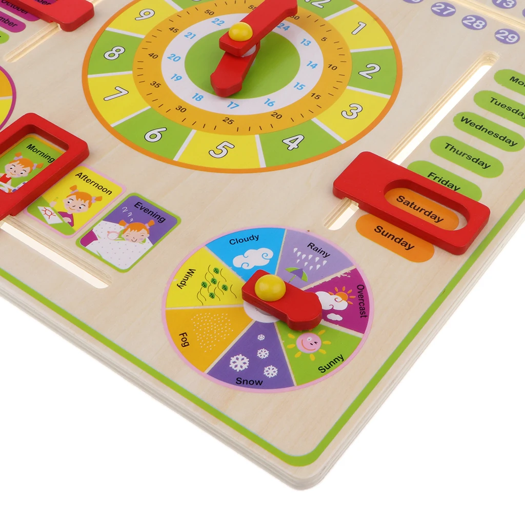 Wooden Daily Cognitive Calendar Clock Hanging Board Kids Early Education Toy for Preschool Graduation Classrooms Schools
