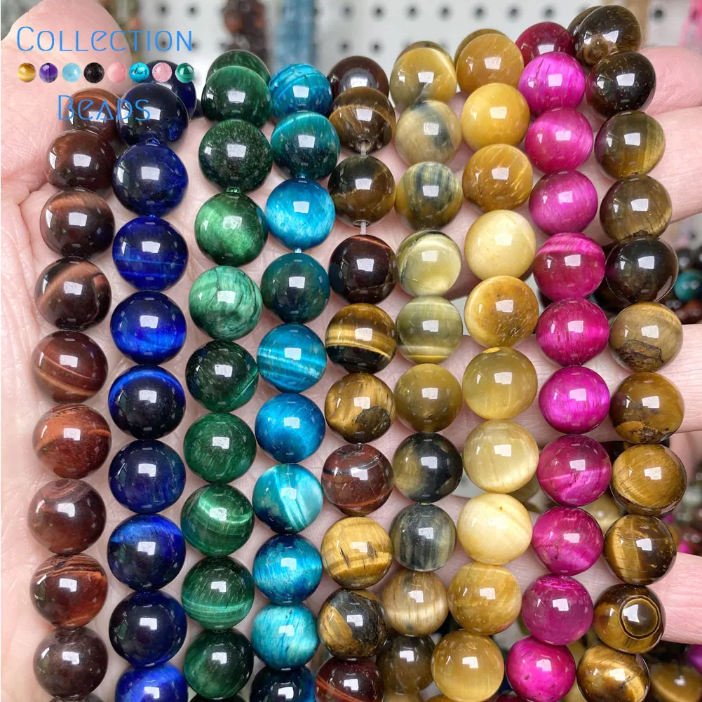 Factory Price Natural Tiger Eye Stones Loose Round Beads For Jewelry Making  6-10 MM DIY