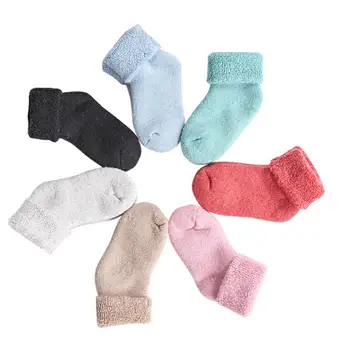 

Solid Color Kids Girls Winter Woolen Thicken Stretchy Middle Tube Crew Socks