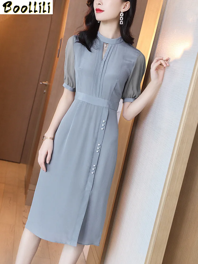 

Real Boollili 100% Silk Summer Dress 2023 Vintage Elegant Midi Office Dress Women Clothes High Quality Ladies Dresses Vestidos