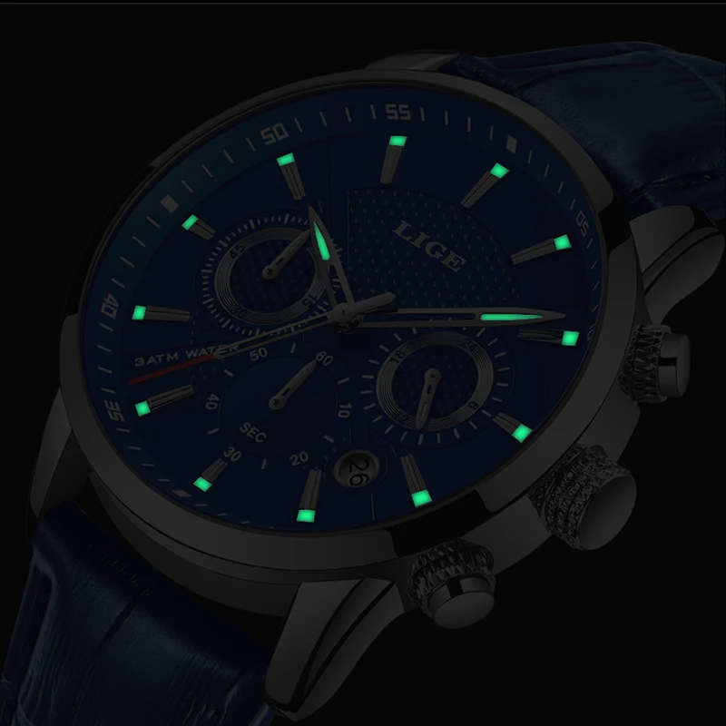 2019 New Mens Watches LIGE Top Brand Luxury Leather Casual Quartz Watch Men Sport Waterproof Clock Blue Relogio Masculino | Наручные часы