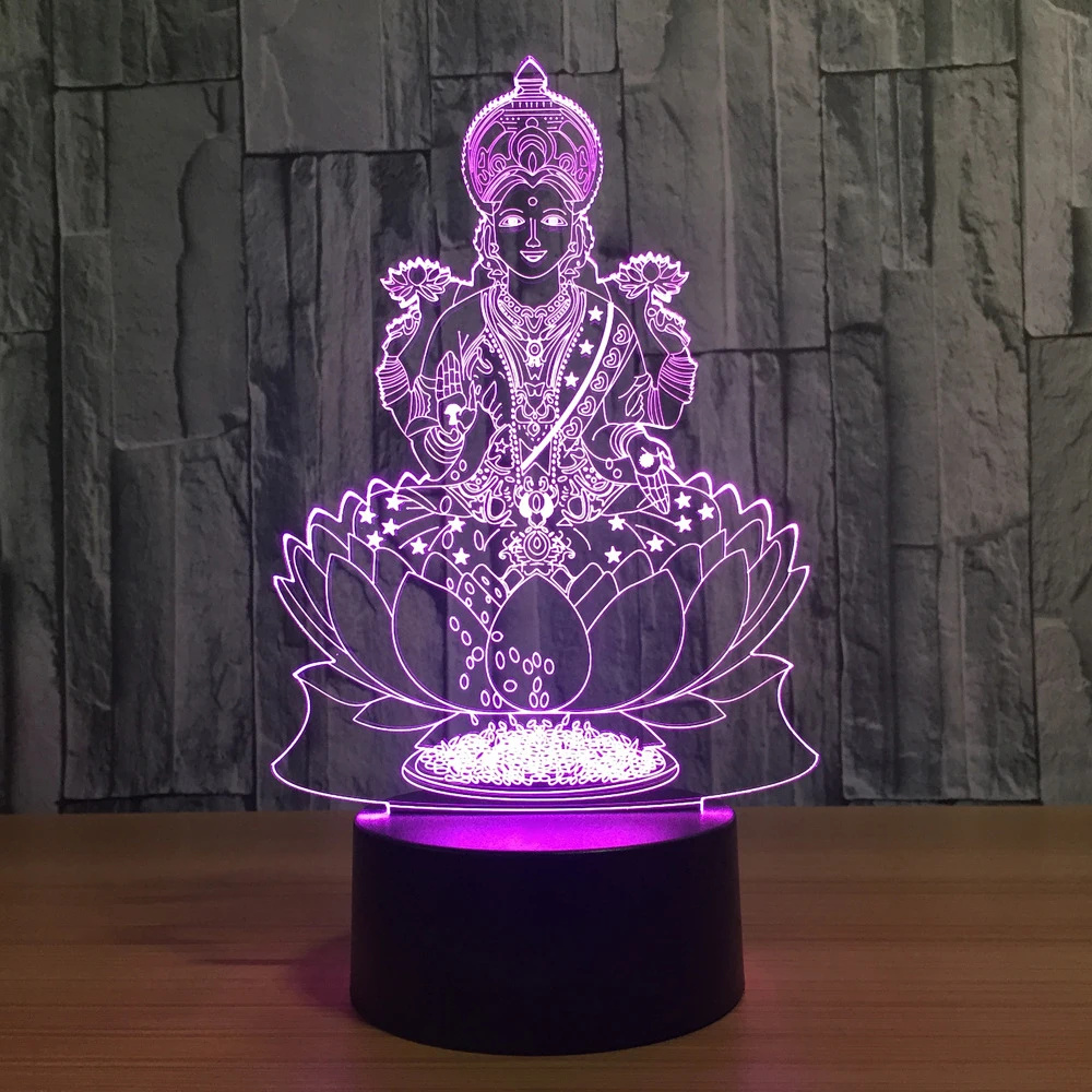 Новый светодиодный видение индийская богиня богатства лампа спальня украшения настенные светильники 7 Изменение цвета лампы 3D атмосфера