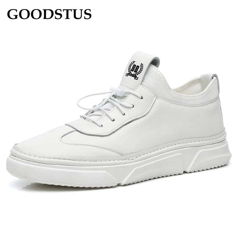 

GOODSTUS Men Genuine Leather Casual Shoes Breathable Thick Bottom Comfortable Soild Fashion High Quality Male Lace-Up Shoes