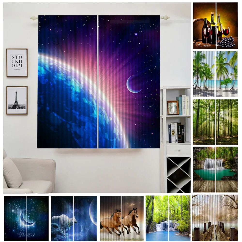 2pcs Set Panels Room Decoration Thermal Insulated 3D Window Curtain 55 x 39 Inch