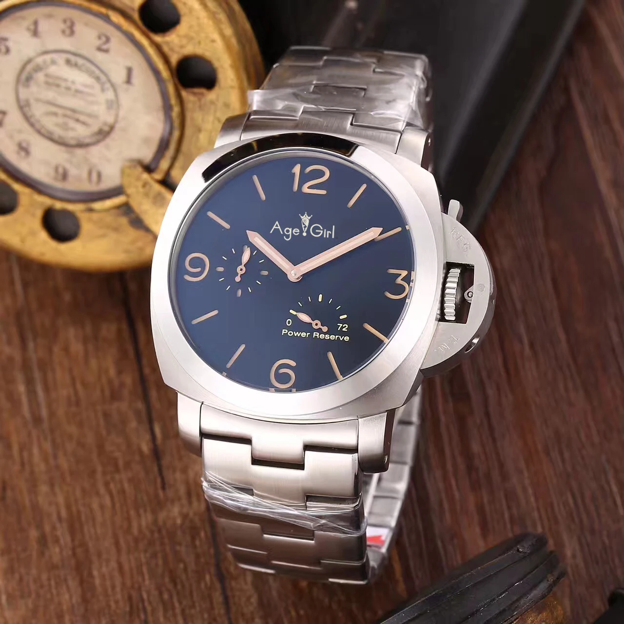 Power Reserve Роскошные брендовые новые мужские автоматические механические часы с сапфировым стеклом и задней частью из нержавеющей стали, черные 1950, 3 дня, GMT, запас хода, светящиеся часы - Цвет: Power Reserve