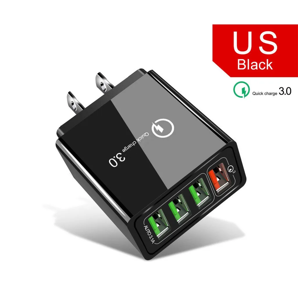 1PC 4USB 5V 2.4A Wall Charger QC3.0 Fast Charger EU/US Plug QM Quick Charge for iPhone for iPad for Samsung/Xiaomi/Huawei anker