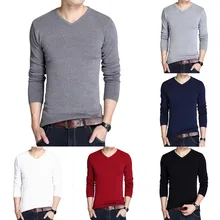 MJARTORIA, сплошной цвет, v-образный вырез, Мужской базовый простой пуловер, уличная одежда, мужские свитера, Осень-зима, тонкие вязаные свитера