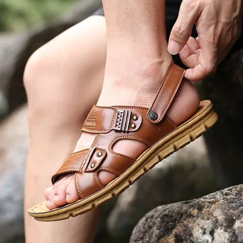 

Men's Leather Sandals Summer New Men's Leather Sandals Men's Outdoor Casual Men's Beach Shoes Soft Bottom Non-slip SandalsShoes