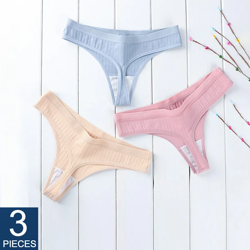 String en coton pour femmes String Sexy pour femmes String slips sous-vêtements Lingerie intime dames t-back taille basse 3 pièces/ensemble