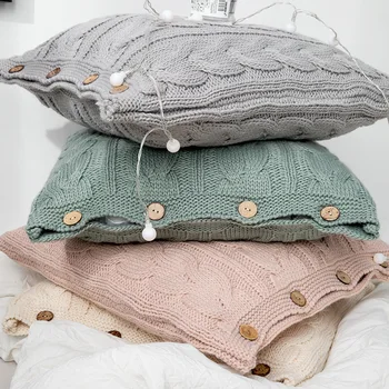 

1 Pcs Modern Knitted Button Cushion Cover Solid Color Soft Square Throw Pillow Covers Home Decoration Pillowcase 45x45cm