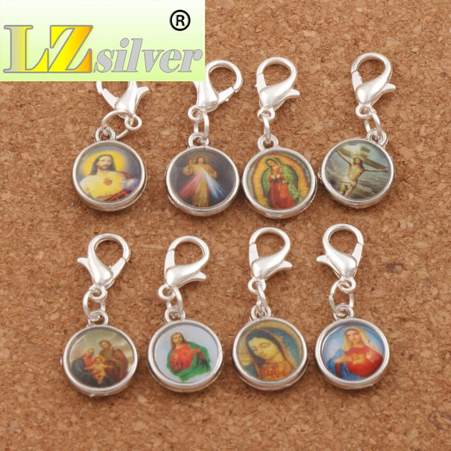Catholic Religious Church Medals Saints Clasp European Lobster Trigger Clip On Beads 27.9x11.4mm 100pcs Zinc Alloy C1706
