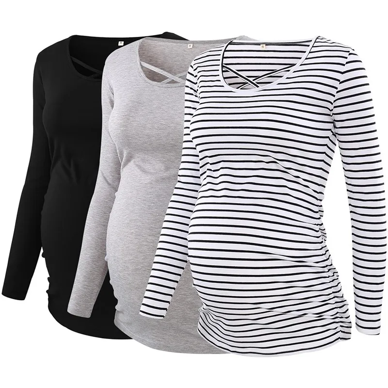 3 pieces as pic Комплект из 3 предметов; топы для беременных с рюшами; туника с длинными рукавами; Одежда для беременных; Повседневная рубашка для беременных; топы - Цвет: 3 pieces as pic