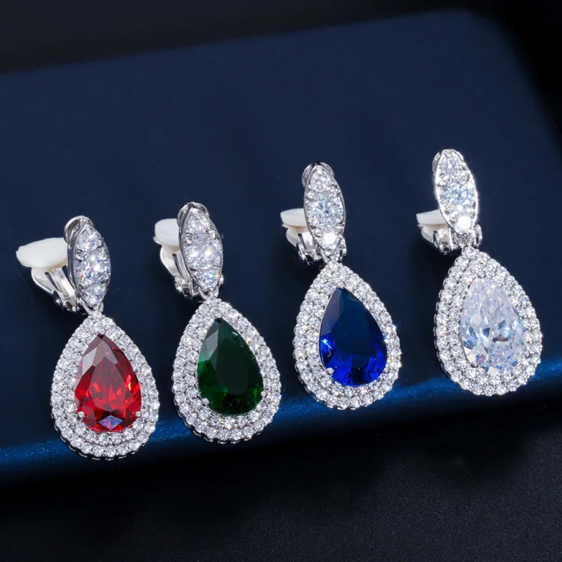 Фото Серьги-клипсы женские с фианитом, без пирсинга, E100 №2