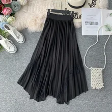 Новая модная женская одежда плиссированная юбка для взрослых Корейская версия с высокой талией длинное ажурное кружевное прострачивание