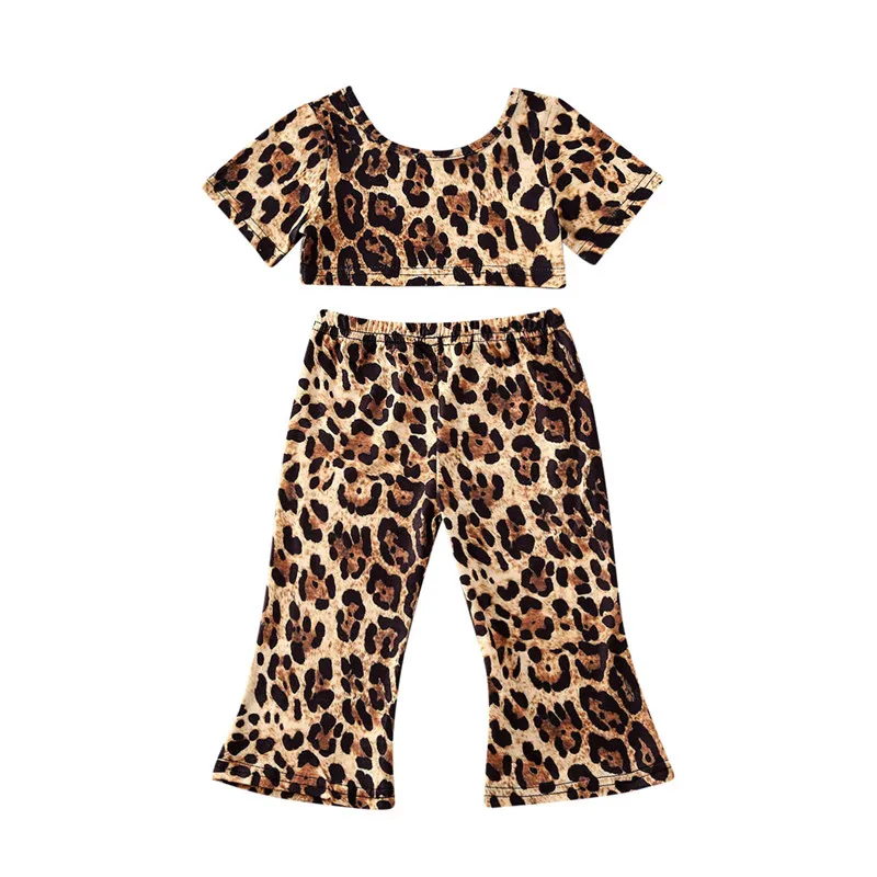 

Toddler Infant Baby Girl Clothes Crop Top Flared Pants Leopard Outfit Set New