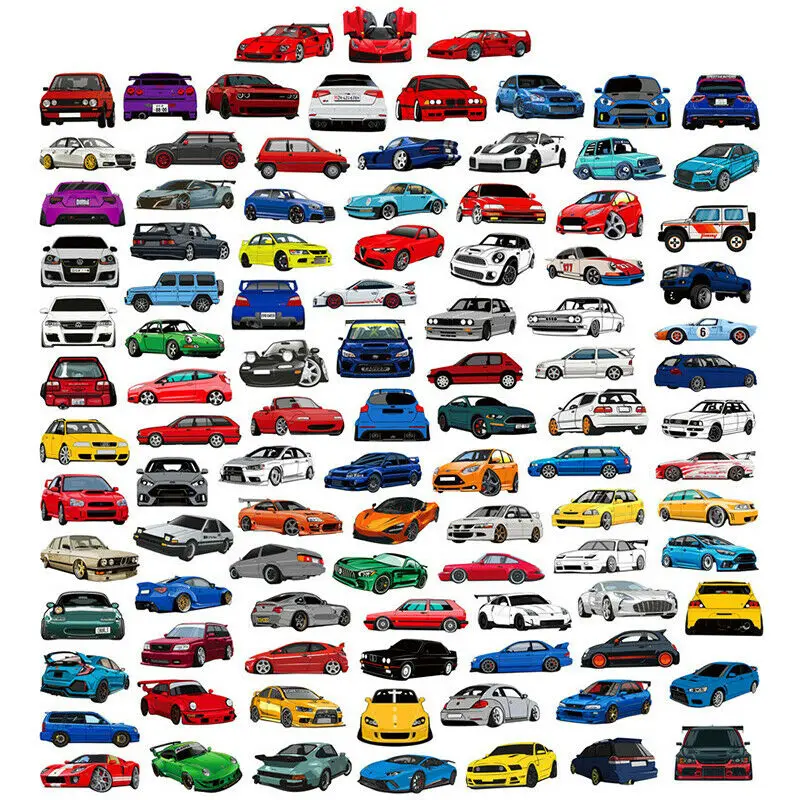 100 PCS Racing Car Stickers Graffiti JDM Car Modification Waterproof Sticker for Motorcycle Bicycle Helmet Motor Suitcase Laptop 50sheets creative diy desert stickers outdoor scenery suitcase helmet refrigerator notebook stickers children s gift toy