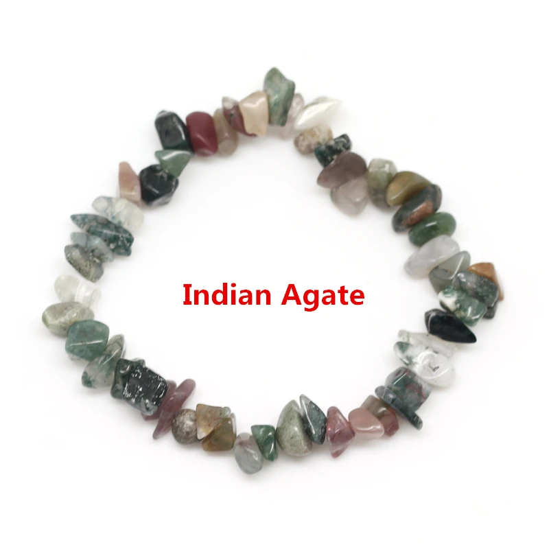 Indian Agate Естественный неправильной формы браслет с драгоценным камнем стрейч чип бусины самородки Амазонит Роза Кристалл Кварцевые браслеты для женщин - Окраска металла: Indian Agate