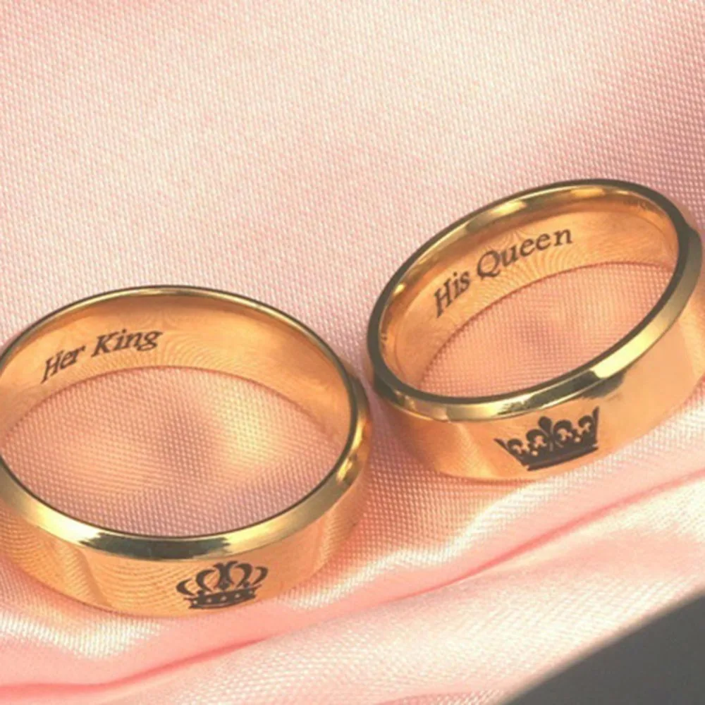 Мода размер 6-12 его королева ее король титановое стальное кольцо для пары золотого цвета кольца для влюбленных Ювелирное кольцо