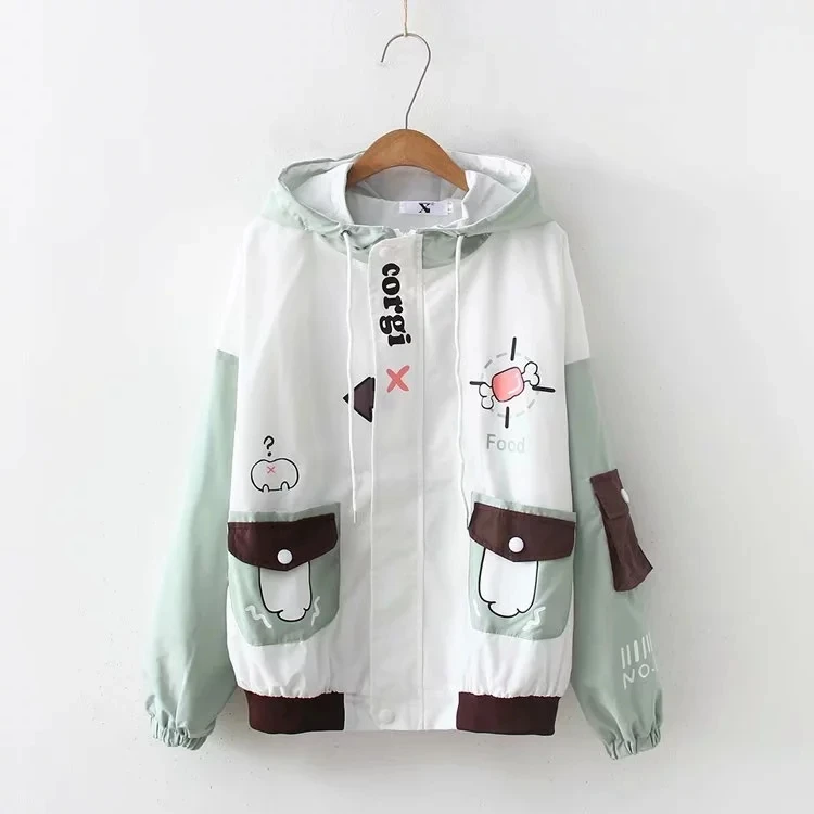 Merry Pretty Женская Базовая куртка с мультяшным принтом Harajuku зимняя верхняя одежда с длинным рукавом и карманами с капюшоном на молнии