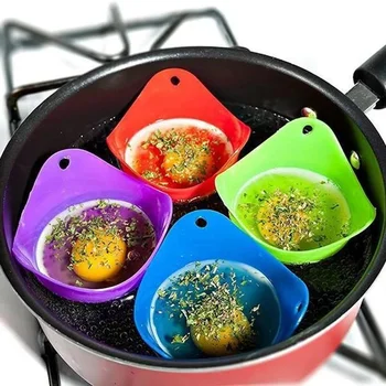 

Flexibe Silicone Egg Poachers Cook Poach Pods Kitchen Tool Baking Poached Cup random color