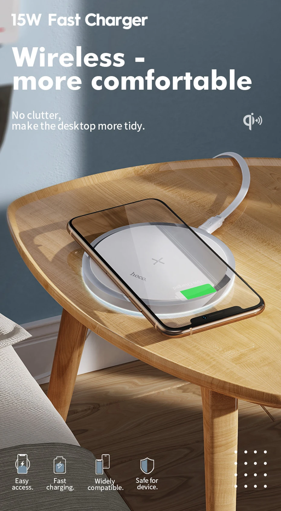HOCO 15W QI Wireless Fast Charging pad Magnetic Wireless Charger Portable for iPhone