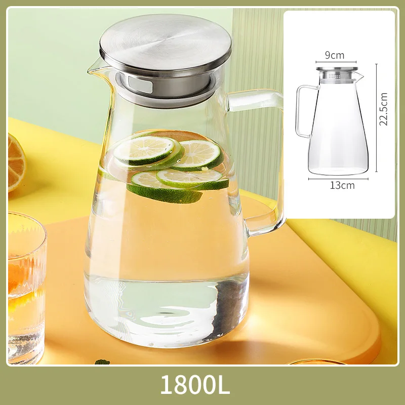 Large Glass Pitcher Jug Hot/cold Water Kettle Food Level Teapot Juice Tea  Carafe Bottle With Stainless Steel Lid Kitchen Tools - Pitchers - AliExpress