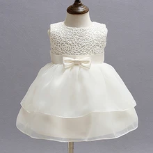 Белое платье на крестины для маленьких девочек кружевное нарядное бальное платье с цветочным узором для маленьких девочек 1 год, платье-пачка принцессы на день Рождения Новогоднее платье Vestido