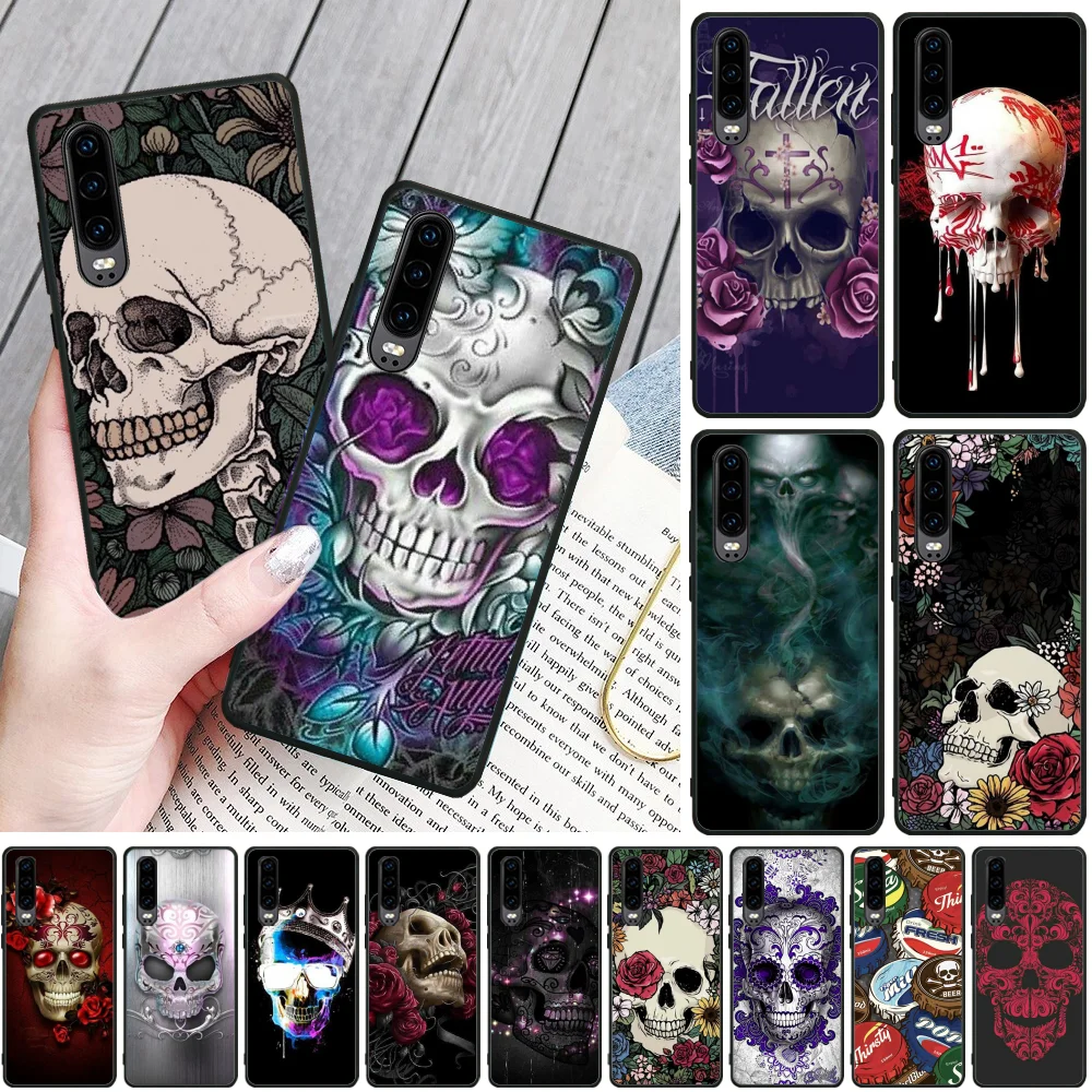 

Art skull TPU black Phone Case Cover Hull Phone Case for Huawei P9 10 lite P20 pro lite P30 pro lite Psmart mate 20 pro lite