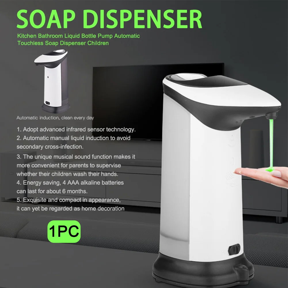 

Battery Powered ABS Soap Dispenser Pump Automatic Large Capacity Kitchen Bathroom Smart Sensor Liquid Bottle Touchless Children