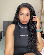 Mishell Rizado corto Bob-pelucas de cabello humano con encaje Frontal 13x4, prearrancado, para mujeres negras, peluca Virgin con ondas de agua profunda