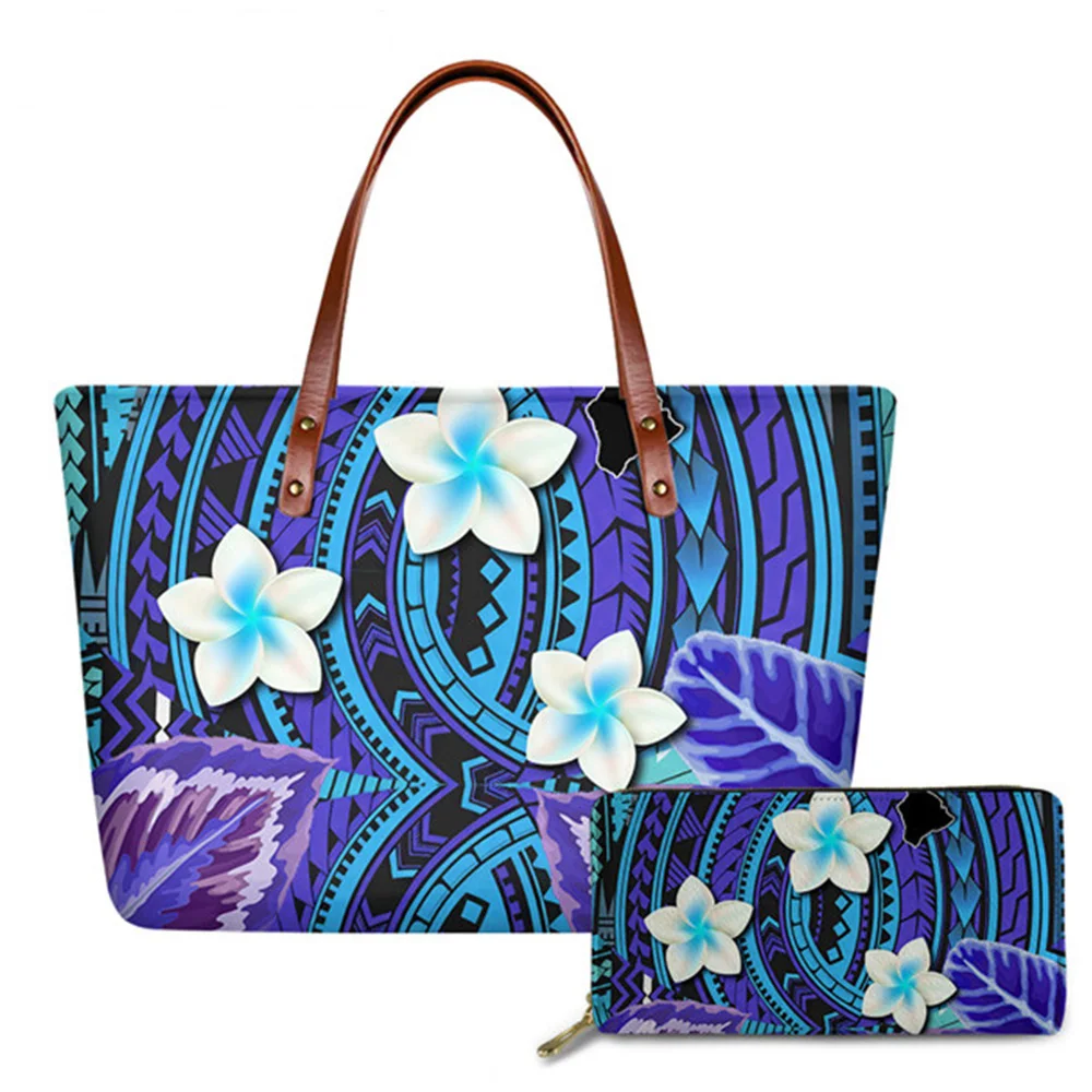 HYCOOL Women Handbag And Wallet Set Hawaiian Tropical Flower Polynesian Pattern Ladies Shoulder Bags New Trendy Luxury Bag