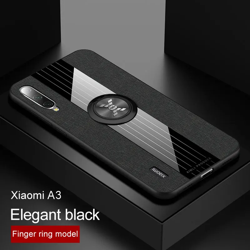 Чехол для Xiaomi mi A3, Роскошная мягкая силиконовая рамка и магнитное кольцо-держатель, задняя крышка для Xio mi A2 A3, чехол для телефона s capa - Цвет: Black with Ring