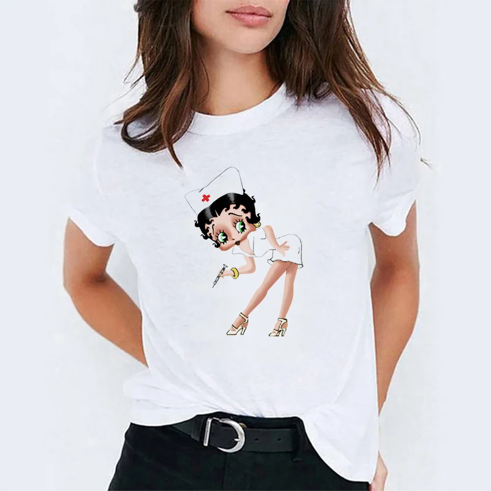 11 Camiseta Mujer Betty Boop езда на велосипеде Vogue принцесса мультфильм печати белый хлопок Футболка для женщин эстетический стиль Kpop футболка Femme - Цвет: 11