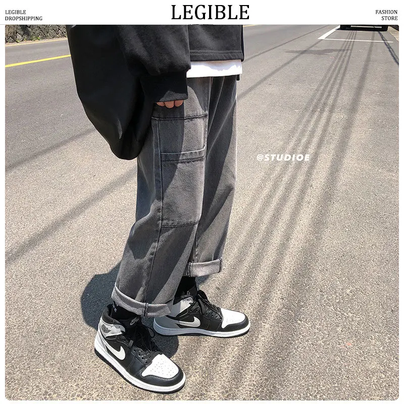 LEGIBLE Men Casual Pockets Hip Hop Denim Cargo Pants Mens Autumn Fashion Vintage Jeans Clothes Male Design Teen Pants