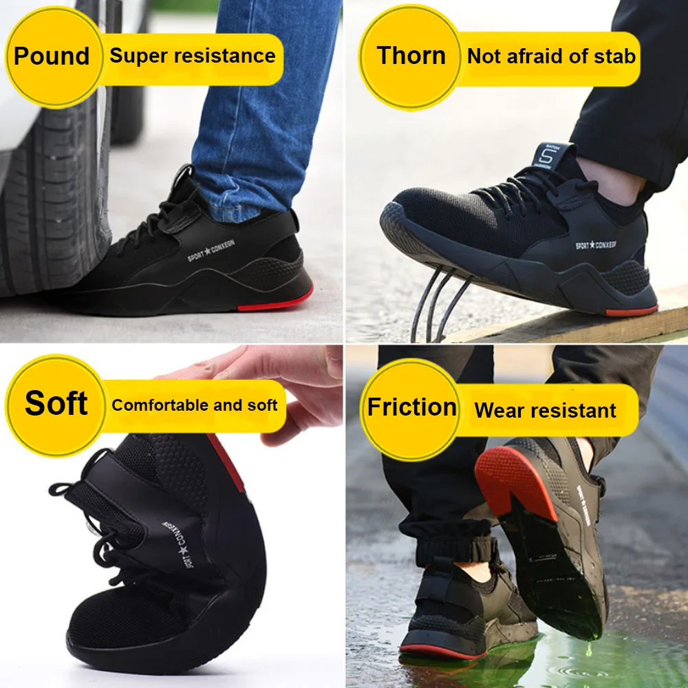 Hot Fashion Work Safety Shoes Woman And Men Outdoor Steel Toe Anti Smashing Protective Anti-slip Puncture Proof Safety Shoes