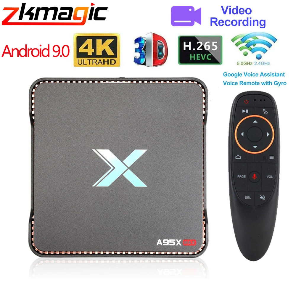 A95X MAX Android 9 0 Смарт ТВ коробка видео Запись 4 Гб 64 Amlogic S905X3 ядра 2 4G & 5G Wi Fi BT4.2 1000 м