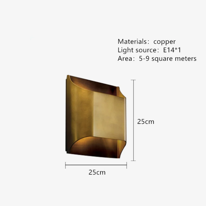 Золотой медный прямоугольник/квадратный светодиодный настенный светильник для гостиной Настенный бра ванная комната прикроватный настенный светильник для дома атмосферное украшение светильник - Цвет абажура: Square 25x25x8.5cm