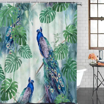 

Bathroom Shower Curtains Peacock Leaf Watercolor Waterproof Polyester Fabric Shower Curtain Home Decoration Bathroom Curtain